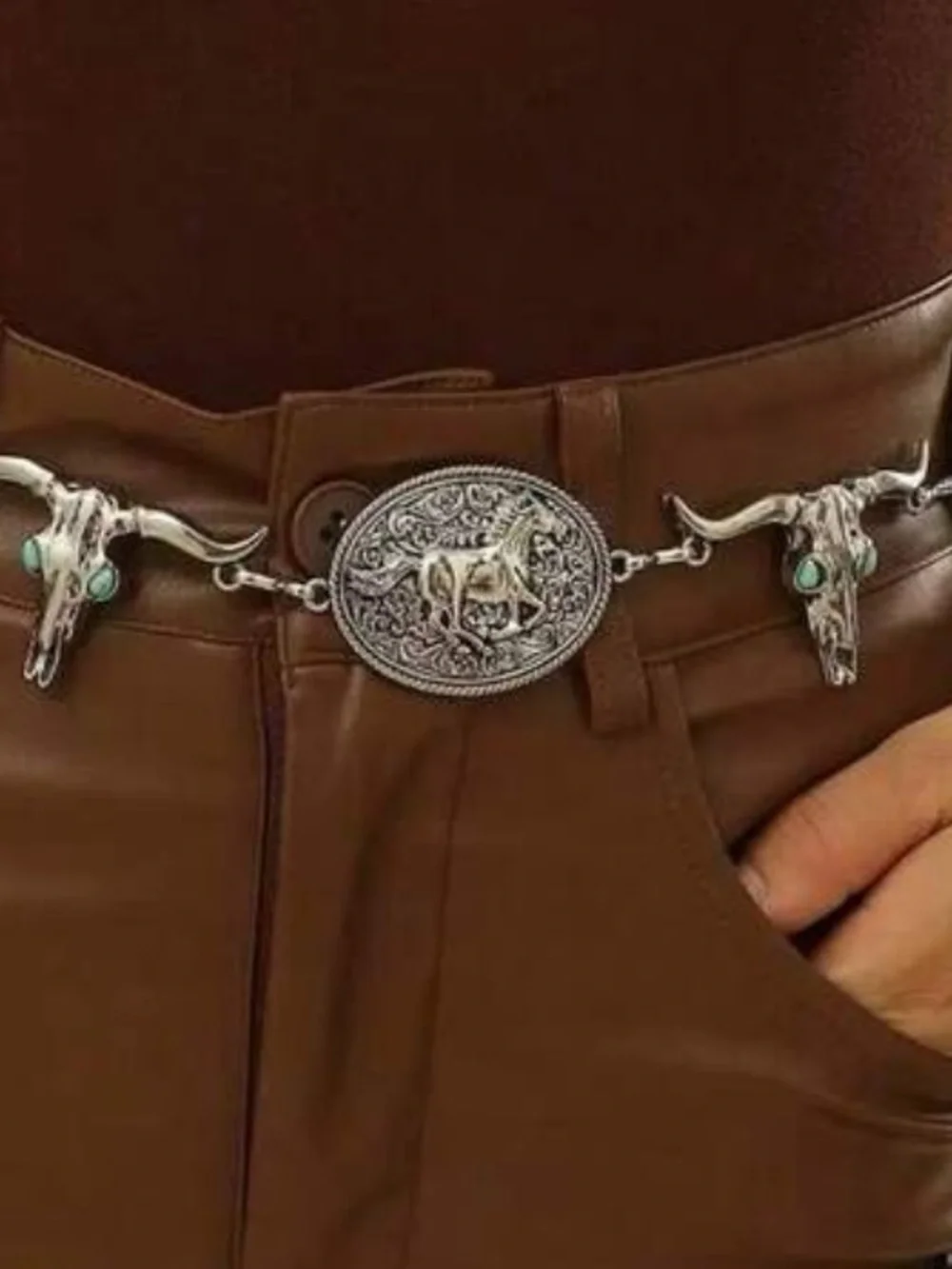 Western-Inspired Silver & Turquoise Concho Chain Belt NEW 🏷️